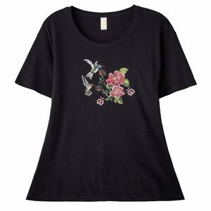 Vintage Women's T-Shirt Black Anvil 3D Embellishing Flower Lip Tops Size L